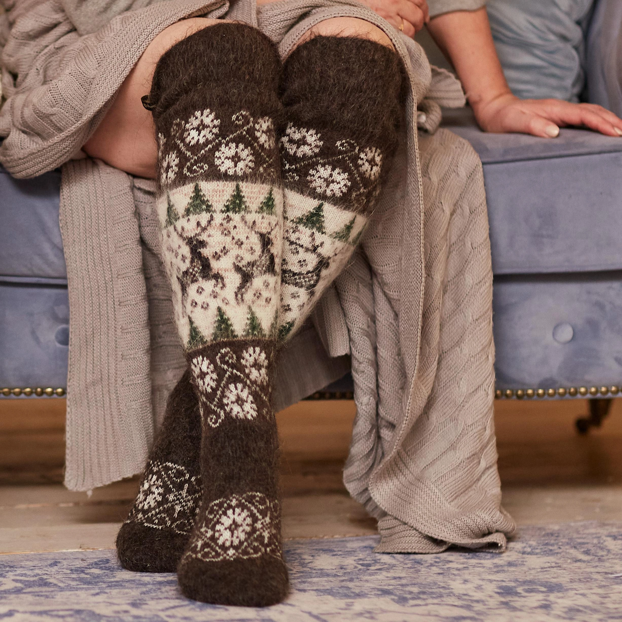 Cozy Goat Wool Knee Highs Alpine Meadow Warmth
