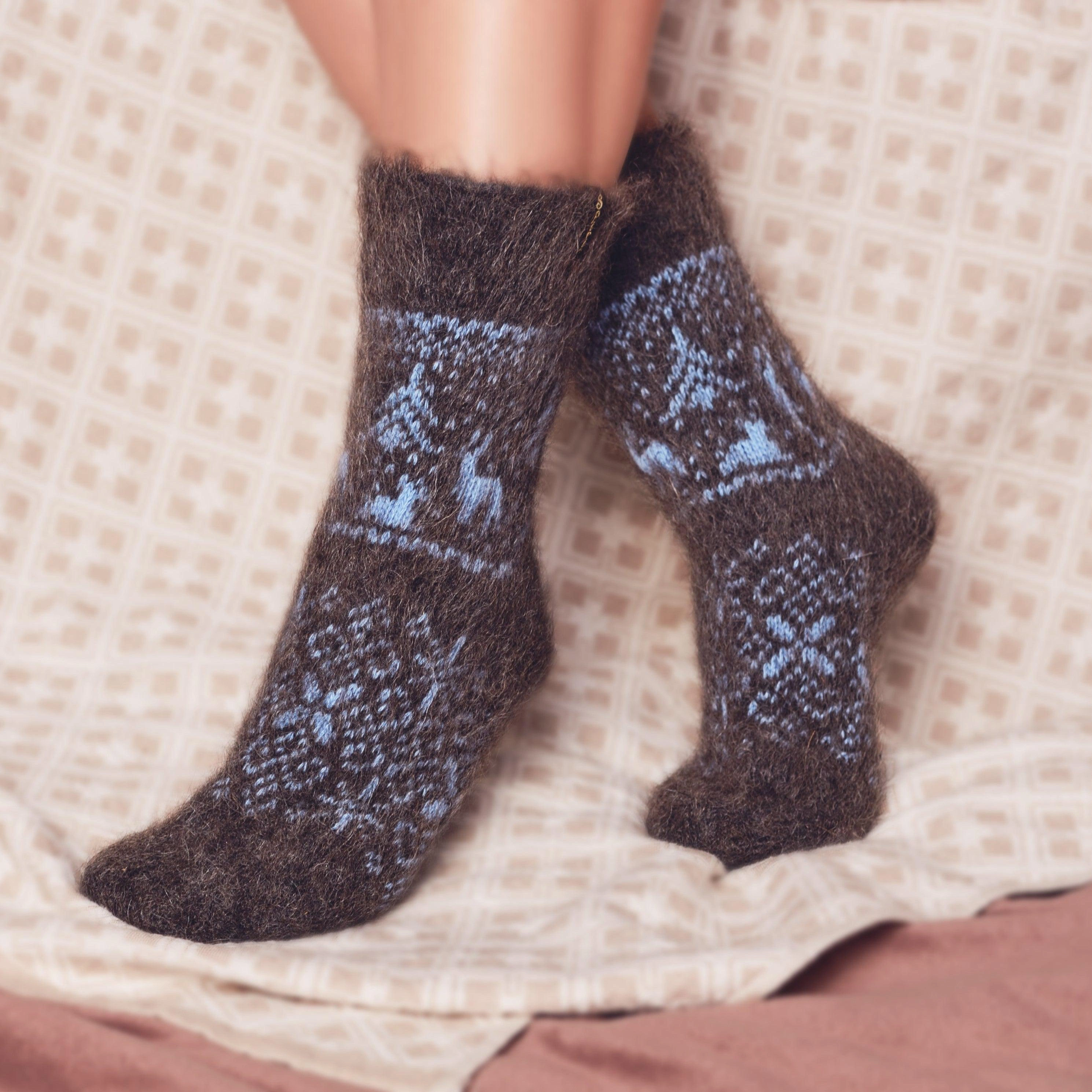 Alpine Nights: Cozy Unisex Goat Wool Crew Socks - Adventure Ready!